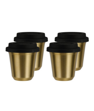 Zestaw 4 złotych kubków 150 ml z pokrywką Zestaw 4 złotych kubków 150 ml z pokrywką