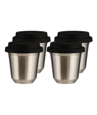 Zestaw 4 srebrnych kubków 150 ml z pokrywką Zestaw 4 srebrnych kubków 150 ml z pokrywką