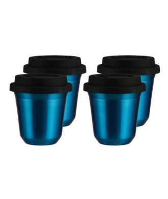 Zestaw 4 niebieskich kubków 150 ml z pokrywką Zestaw 4 niebieskich kubków 150 ml z pokrywką