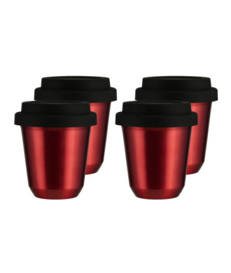 Zestaw 4 czerwonych kubków 150 ml z pokrywką Zestaw 4 czerwonych kubków 150 ml z pokrywką