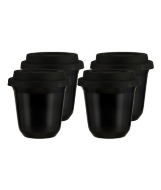 Zestaw 4 czarnych kubków 240 ml z pokrywką Zestaw 4 czarnych kubków 240 ml z pokrywką