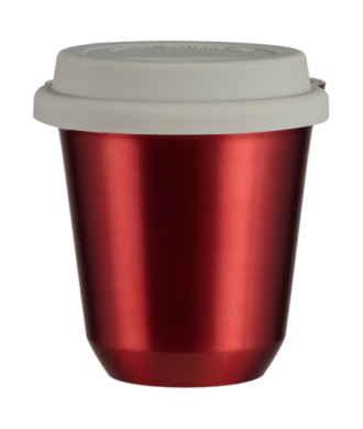 Kubek 80 ml CZERWONY METALIC, z białą pokrywką Kubek 80 ml CZERWONY METALIC, z białą pokrywką