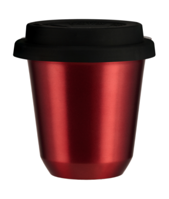Kubek 80 ml CZERWONY METALIC, z czarną pokrywką Kubek 80 ml CZERWONY METALIC, z czarną pokrywką