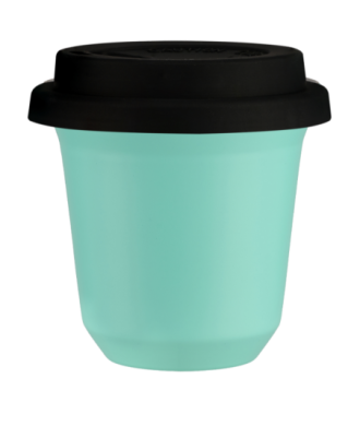 Kubek 150 ml TURKUSOWY, z czarną pokrywką Kubek 150 ml TURKUSOWY, z czarną pokrywką