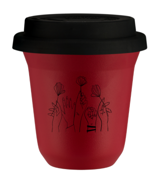 Kubek 150 ml CZERWONY, z czarną pokrywką Kubek 150 ml CZERWONY, z czarną pokrywką