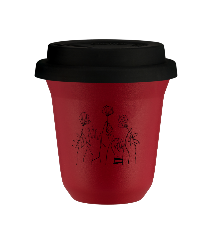 Kubek 150 ml CZERWONY, z czarną pokrywką