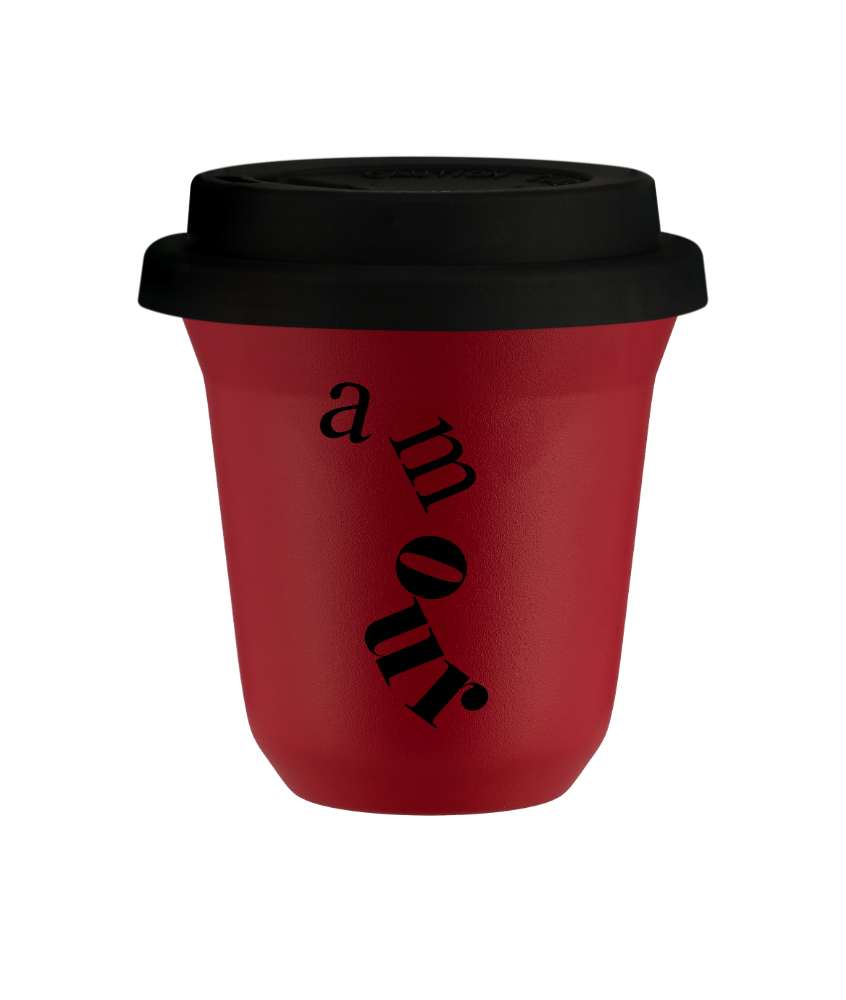 Kubek 150 ml CZERWONY, z czarną pokrywką
